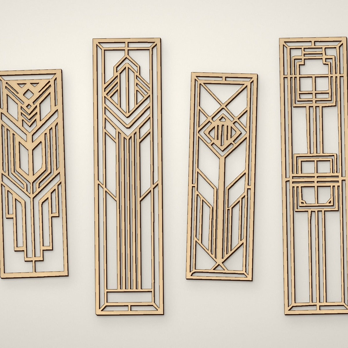 Prairie School wood bookmarks flat lay