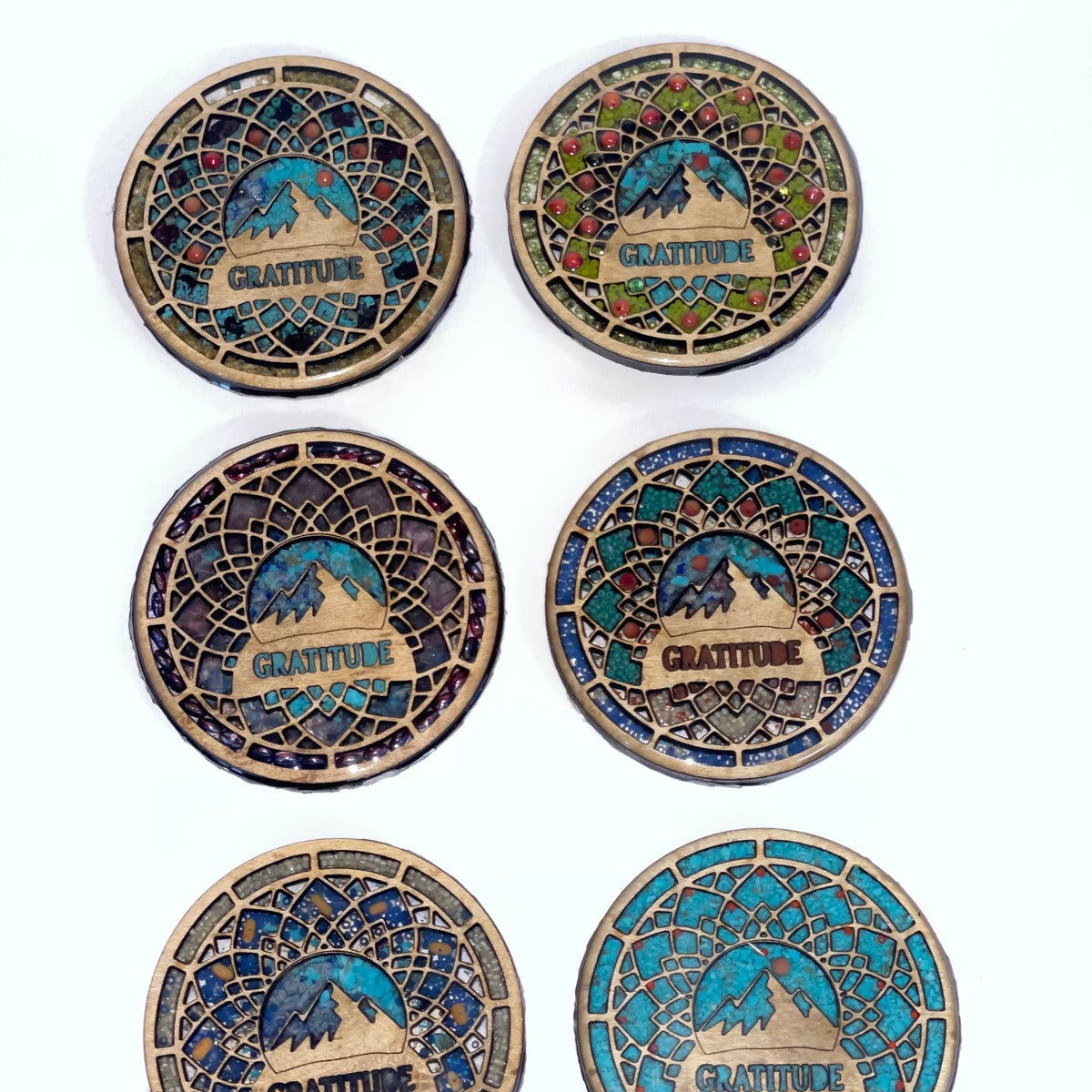 Gemstone inlay coasters with real crushed stone