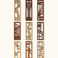 Nine engraved Prairie School bookmarks, complete set
