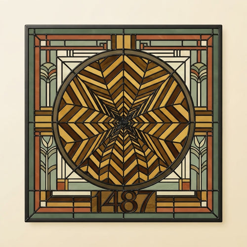 Prairie stained-glass style address plate design, house number 1487