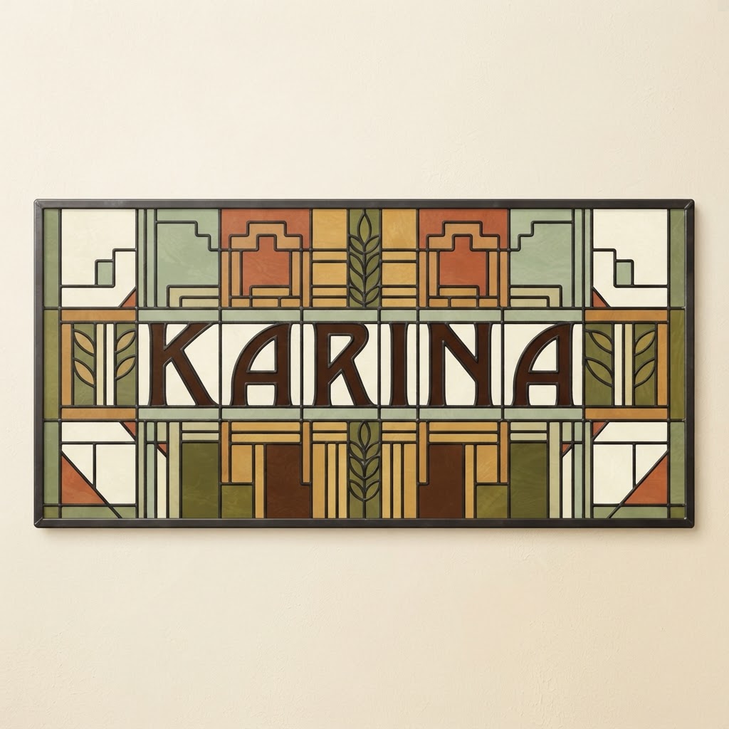 Framed Prairie style stained-glass family name panel