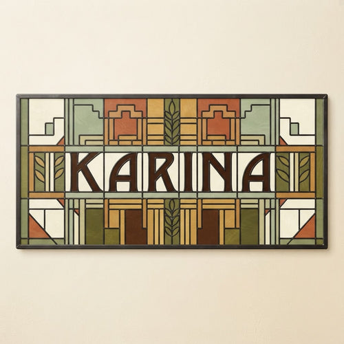 Framed Prairie style stained-glass family name panel