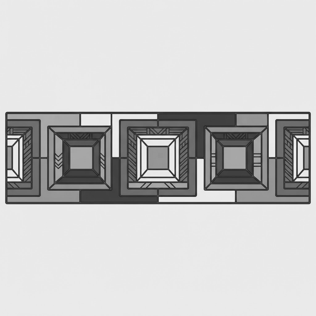 Metronome frieze engraving line art, black and white counterpart