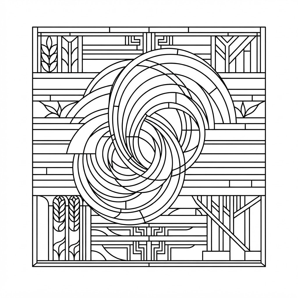 Musical Swirl engraving line art, black and white counterpart