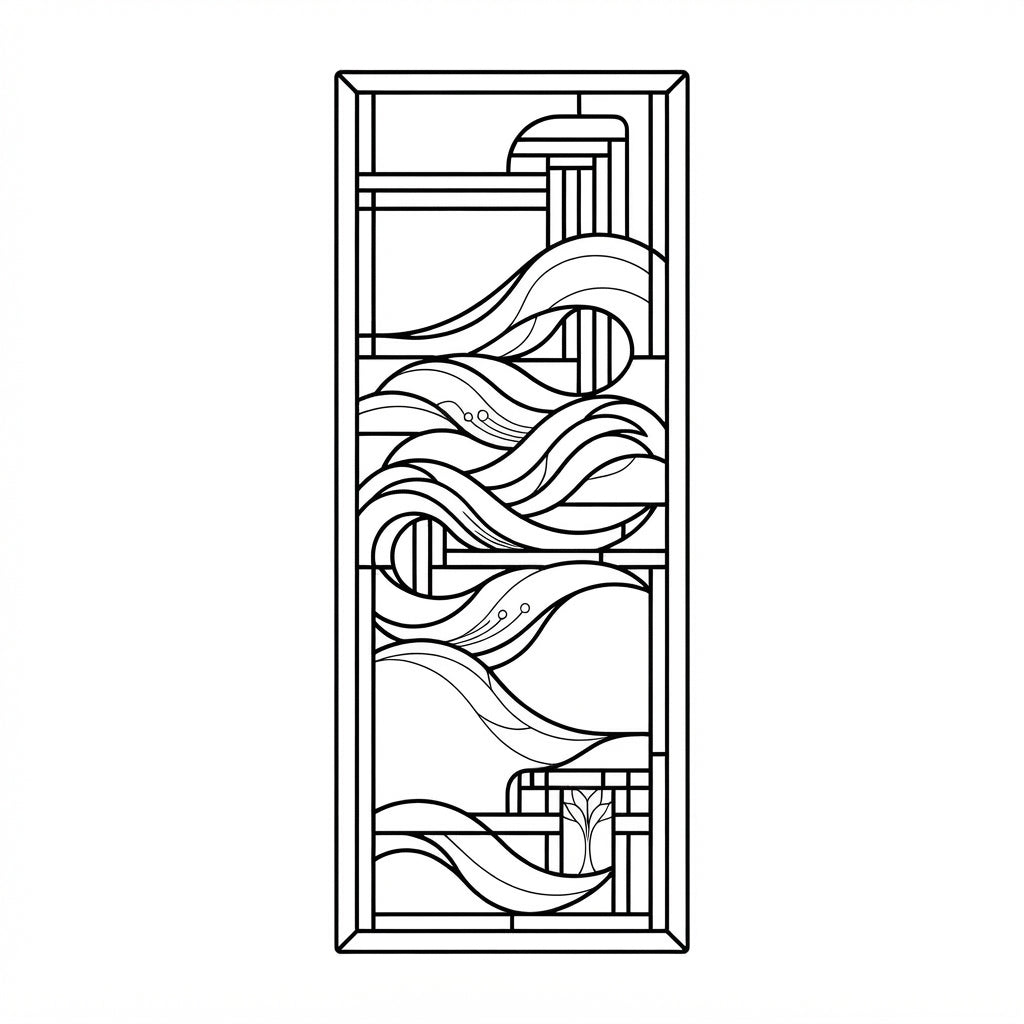 Water Meditation tall slim engraving line art, black and white counterpart