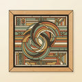 Musical Swirl Prairie wall panel, square format, interlocking spiral design in sage, amber, and rust with maple frame