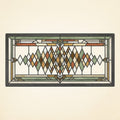 Staccato Lattice Prairie wall panel, wide format, diamond lattice design in sage, amber, rust, and walnut